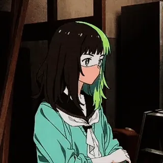 🐾 Anime, Chica, Máscara, Pelo negro, Pelo verde, Linda, Uniforme escolar telegram sticker