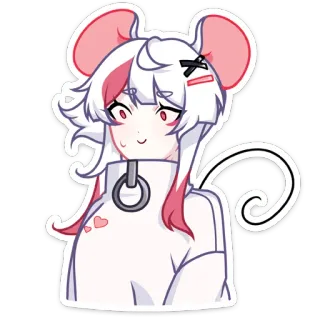 🙂 Ragazza anime, Topo, Cartone animato, Carino, Adesivo, Rosa, Capelli bianchi whatsapp sticker