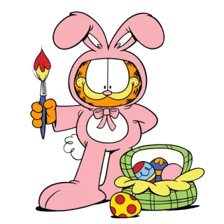 🐰 Garfield cat, easter, bunny, cartoon, eggs, garfield whatsapp sticker