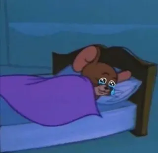 🥺 Jerry Tom and Jerry desenho animado, rato, chorando, triste, cama, choroso telegram sticker