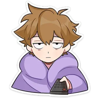 🙄 cartone animato, ragazzo, annoiato, telecomando, coperta, tv, anime telegram sticker