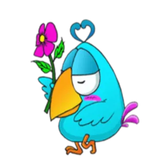 🌹 oiseau, dessin animé, fleur, mignon, bleu, animal, coeur, rose telegram sticker