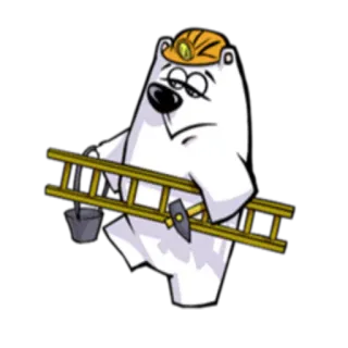 🛠 белый медведь, мультфильм, шахтер, каска, лестница telegram sticker