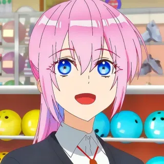 🙂 animé, cheveux roses, yeux bleus, femme, souriant, personnage, mignon telegram sticker