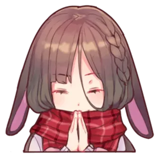 ☺️ anime, girl, bunny, scarf, prayer, cute, kawaii, peace telegram sticker