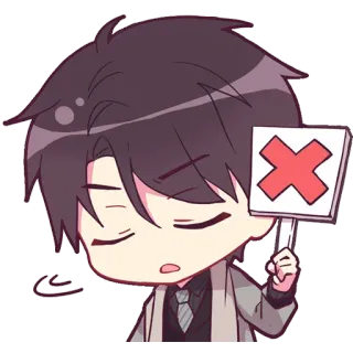 👎 chibi, character, sleepy, cross, symbol, cartoon, cute telegram sticker