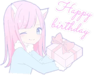 🎁 Happy birthday Catgirl, Selamat ulang tahun, Hadiah ulang tahun, Kawaii, Imut, Gadis anime whatsapp sticker