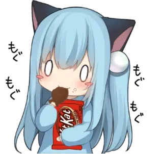 🤔 อนิเมะ, น่ารัก, คาวาอิ, ผู้หญิง, หูแมว, คิทแคท, ช็อกโกแลต telegram sticker