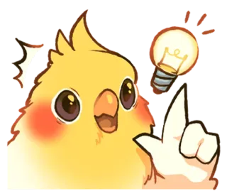 😜 cockatiel, oiseau, idée, ampoule, dessin animé, mignon whatsapp sticker