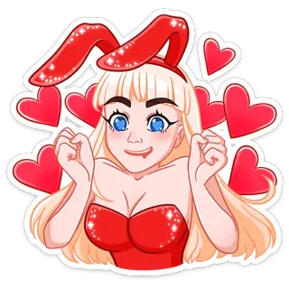 😍 femme, oreilles de lapin, cœur, blonde, dessin animé, autocollant whatsapp sticker