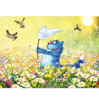 😋 cat, butterflies, birds, net, flowers, cartoon telegram sticker