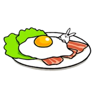 🍳 nourriture, petit déjeuner, oeufs, bacon, dessin animé, lapin, laitue whatsapp sticker