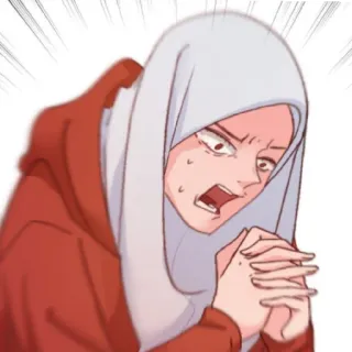 😄 震惊, 女人, 头巾, 卡通, 表情, 害怕 telegram sticker