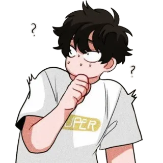 ⁉️ SUPER Мультфильм, Мальчик, В замешательстве, Стикер, Аниме telegram sticker