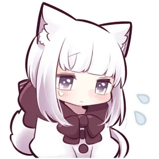 😭 Аниме, Кавай, Мило, Девушка, Стикер, Грустно, Слезы, Кошачьи ушки telegram sticker