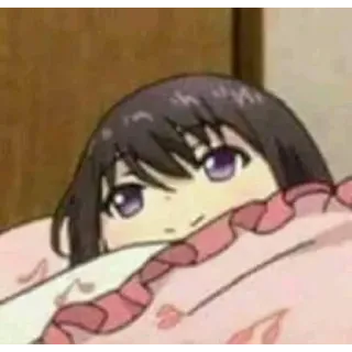 🛏 anime, girl, hiding, cute, purple eyes, bed, blanket telegram sticker