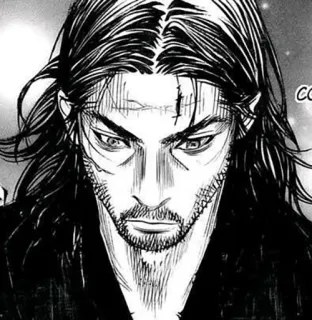 😧 Manga, Portret, Monochroom, Serieus, Baard telegram sticker