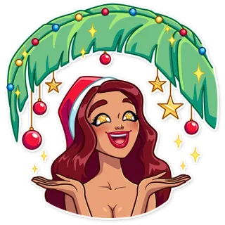 ✨ Christmas, woman, Santa hat, stars, festive, holiday telegram sticker