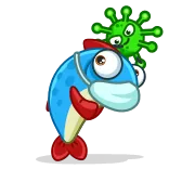 🦠 fish, mask, coronavirus, covid-19, cartoon, virus telegram sticker
