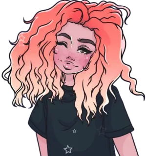 😉 cartone animato, ragazza, donna, capelli rosa, occhiolino, personaggio telegram sticker