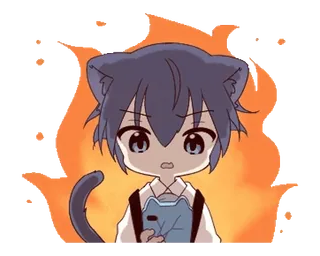 🔥 cat, anime, angry, fire, cute telegram sticker