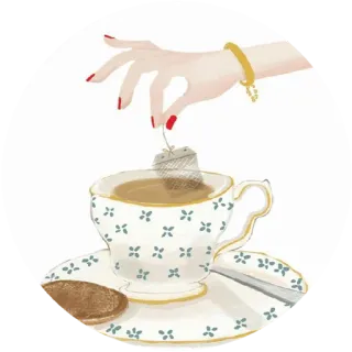 🌸 чай, чайная чашка, рука, напиток, напиток, чайный пакетик, печенье telegram sticker