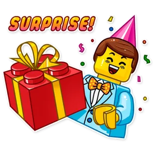 🎁 SURPRISE! niespodzianka, prezent, święto, impreza, lego, konfetti, kreskówka telegram sticker