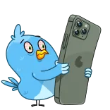 😖 burung, kartun, telepon, teknologi, stiker telegram sticker