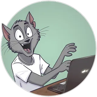 💻 cartoon cat, anthropomorphic cat, computer, technology, animation, digital art, typing whatsapp sticker