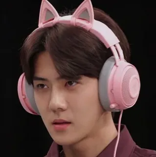 👑 person, headphones, cat ears, pink, gamer, technology telegram sticker