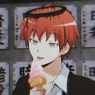 ☮️ Karma Akabane Assassination Classroom Аниме, Мультфильм, Карма Акабанэ, Класс убийц, Мороженое, Персонаж, Манга telegram sticker
