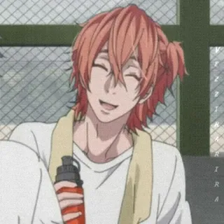🧡 anime, smiling, happy, red hair, towel, water bottle telegram sticker
