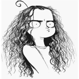 😐 Cartoon, Mädchen, Locken, Illustration, Porträt, Zeichnung telegram sticker