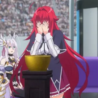 👑 Rias Gremory High School DxD animé, fille, cheveux roux, pleurs, tristesse whatsapp sticker