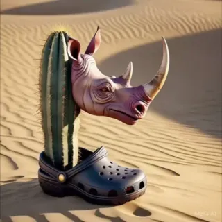 🤩 rinoceronte, cactus, surreale, deserto, animale, ibrido, strano, bizzarro, coccodrillo telegram sticker