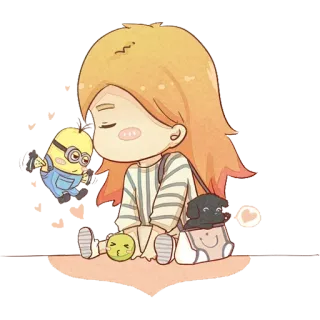 😘 menina, minion, filhote, fofo, desenho animado, adesivo whatsapp sticker