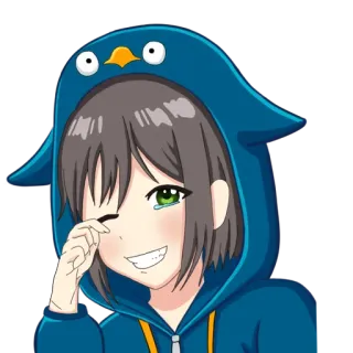 😂 Anime, Pingouin, Personnage, Fille, Pleurs, Joyeux, Dessin animé whatsapp sticker