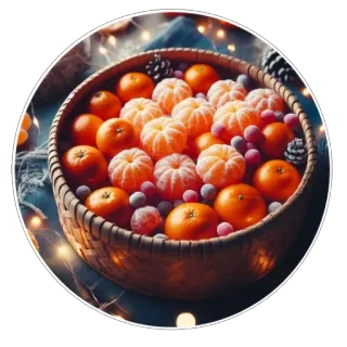🍊 trái cây, cam, quýt, giỏ, mùa đông, thức ăn, ngày lễ whatsapp sticker