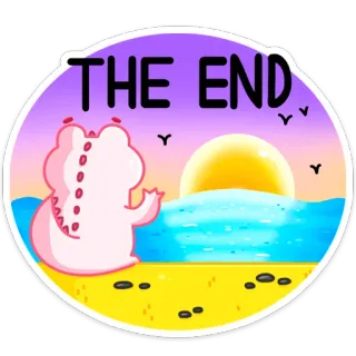 🌆 THE END конец, закат, пляж, мультфильм, волны, розовый, динозавр whatsapp sticker