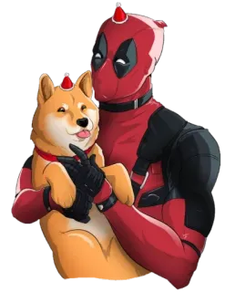 😁 Deadpool Deadpool, doge, christmas, santa hat, shiba inu, marvel telegram sticker