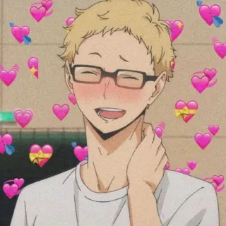 💝 Kei Tsukishima Haikyuu!! anime, haikyuu, kei tsukishima, tsukki, hearts, blushing, glasses telegram sticker