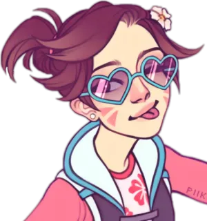 😝 D.Va Overwatch D.Va, Overwatch, video game, kartun, kacamata hati, merah muda, gamer telegram sticker