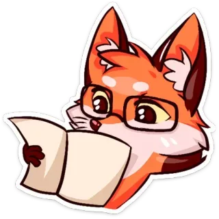 🤗 лиса, животное, чтение, очки, книга, мультфильм telegram sticker