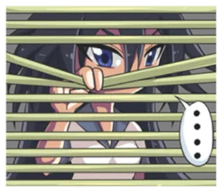 😐 anime girl, peeking, blinds, curious, kawaii, cute telegram sticker