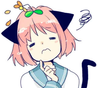 😣 Anime, Garota, Orelhas de gato, Pensando, Confusa, Cabelo rosa telegram sticker