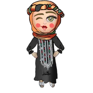 😜 karakter, kartun, stiker, wanita, pakaian tradisional, kedipan telegram sticker