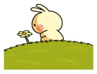 😔 милый, кролик, цветок, трава, мультик telegram sticker