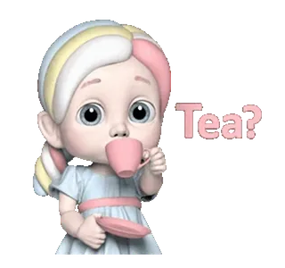 ☕ Spill Tea? Чай, Напиток, Милый, Кукла, Девочка, Мультфильм whatsapp sticker