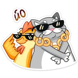 😎 йо 猫, 鸡, 太阳镜, 朋友, 卡通, 动物, 百吉饼 telegram sticker