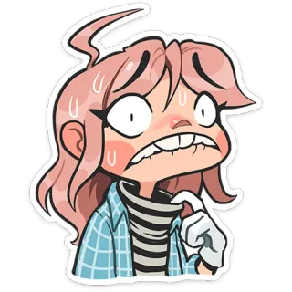 😬 cartone animato, ansioso, nervoso, stress, preoccupato, personaggio femminile, capelli rosa, sticker telegram sticker